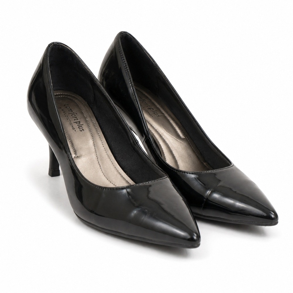 Comfort Plus by Predictions Pumps Womens 8W Black Good Patent Pointed Toe Heels